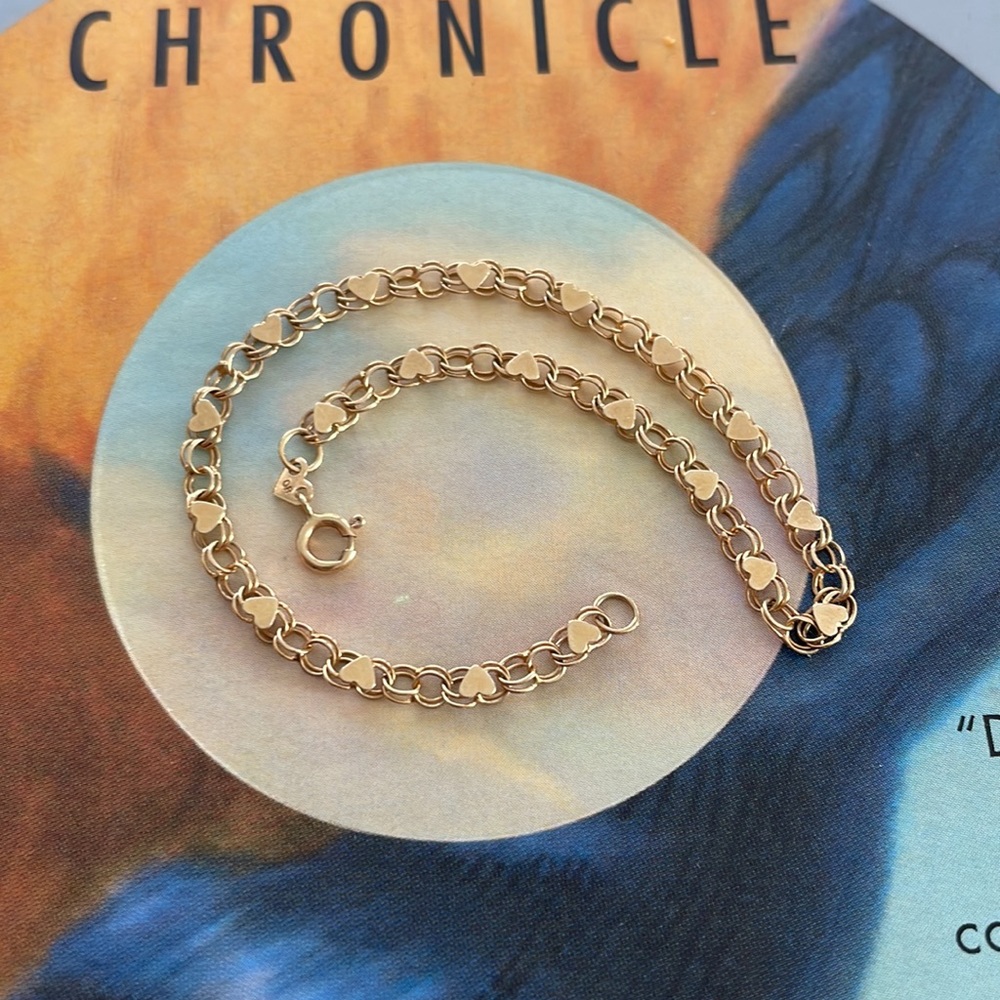 14k yellow gold dainty heart bracelet
